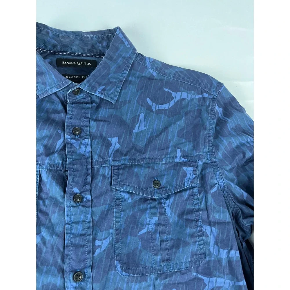 Banana Republic‎ Camden Fit Mens Blue Camo Long Sleeve Button Down Shirt Medium